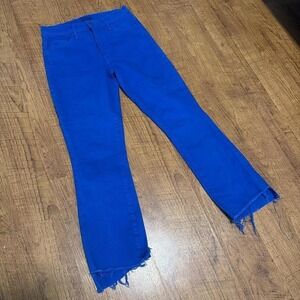 Mother The Insider Crop Step Fray Jeans Cobalt Blue High Rise Slim Flare